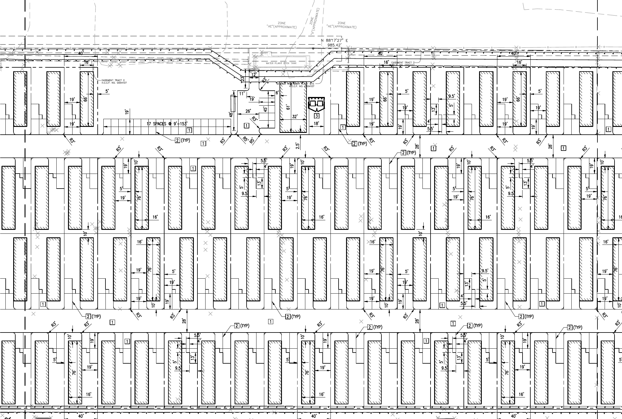 Aldine Westfield Premanufactured Home Community civil layout sheet C2.1, showing home sites, internal streets, and shared parking, with the right-side information column removed