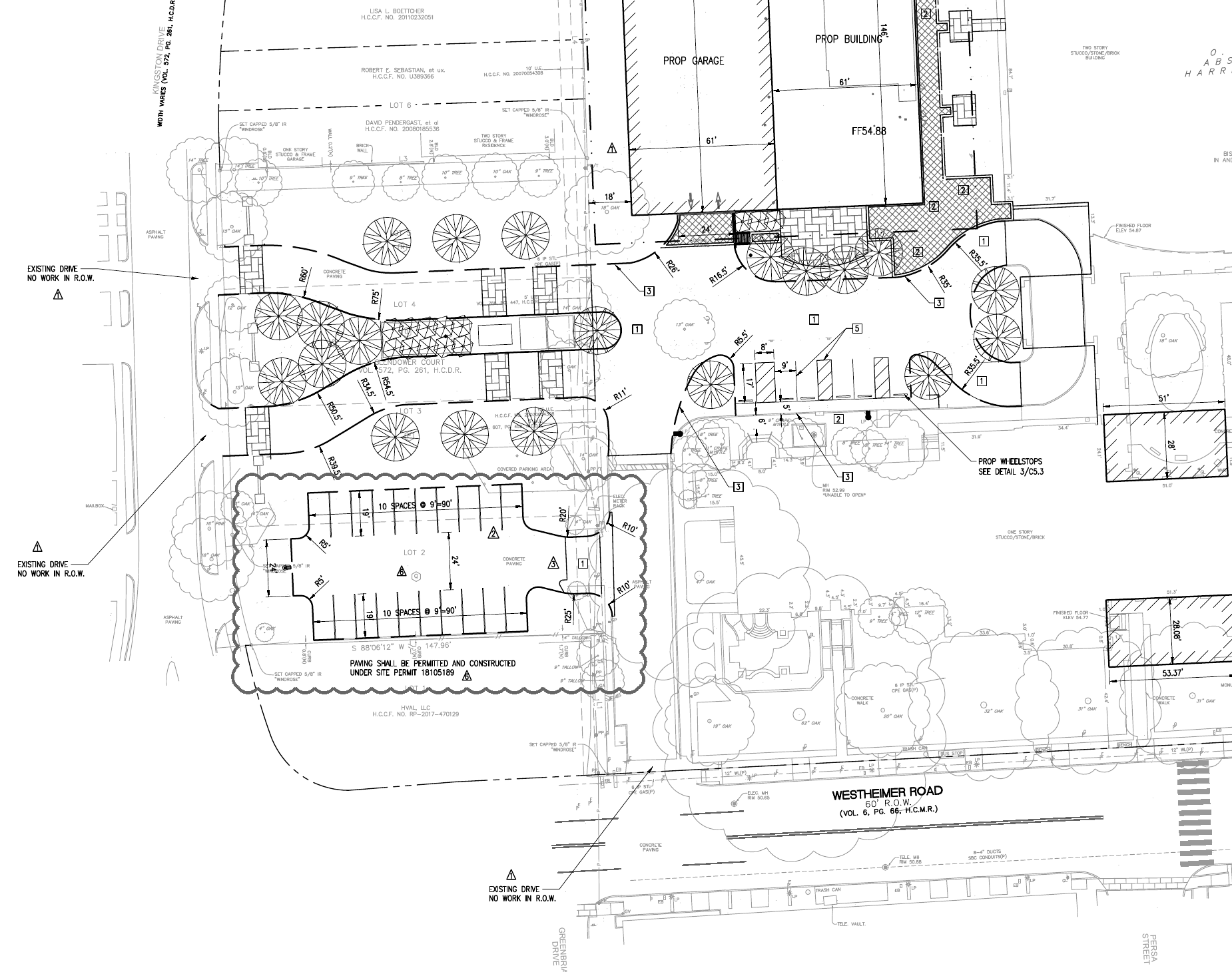 St Anne Catholic Community civil site layout showing campus pedestrian areas, parking, and connections to Westheimer Road, with the right-side information column removed
