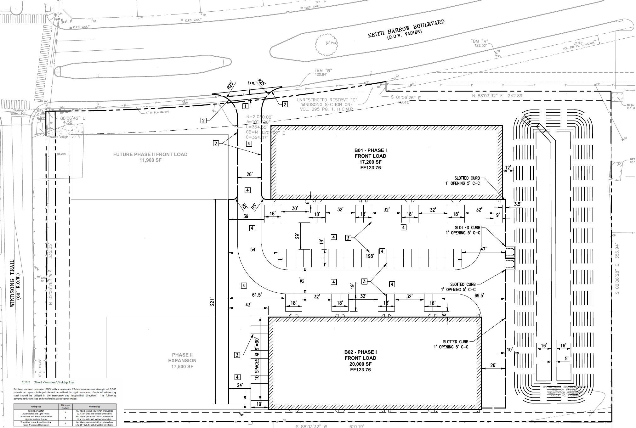 Windsong Business Park civil layout showing building footprints, central parking, site circulation, and future expansion areas, with the right-side information column removed
